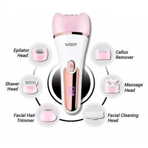 Епілятор VGR 6 в 1 V-733 PINK, 12 насадок, IPX7, LED display