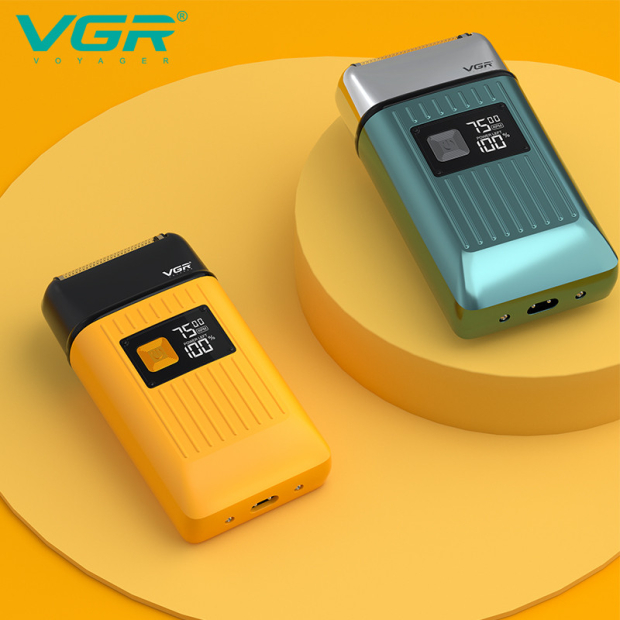 Електробритва VGR V-357 шейвер GREEN, подвійне лезо, 2 насадки, висувний тример, IPX6, LED display