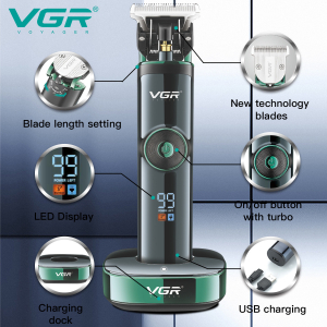Акумуляторна машника для стрижки (clipper) VGR V-671, 4 насадки, LED display