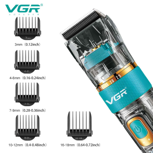 Акумуляторна машинка для стрижки (clipper) VGR V-695, 6 насадок, регулятор висоти, LED display