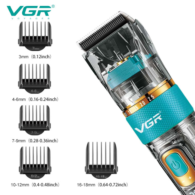 Акумуляторна машинка для стрижки (clipper) VGR V-695, 6 насадок, регулятор висоти, LED display