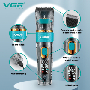 Акумуляторна машинка для стрижки (clipper) VGR V-695, 6 насадок, регулятор висоти, LED display