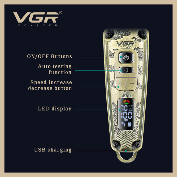 Тример VGR V-901, 4 насадки, LED display