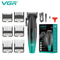 Акумуляторна машинка для стрижки (clipper) VGR V-003 GREEN, 6 насадок, TURBO режим 9000 RPM, керамічне лезо, LED display