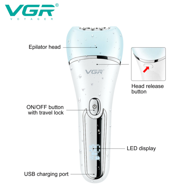 Епілятор VGR 6 в 1 V-733 BLUE, 12 насадок, IPX7, LED display