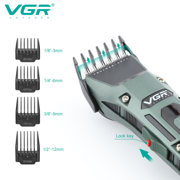 Акумуляторна машника для стрижки (clipper) VGR V-696, 4 насадки, LED display
