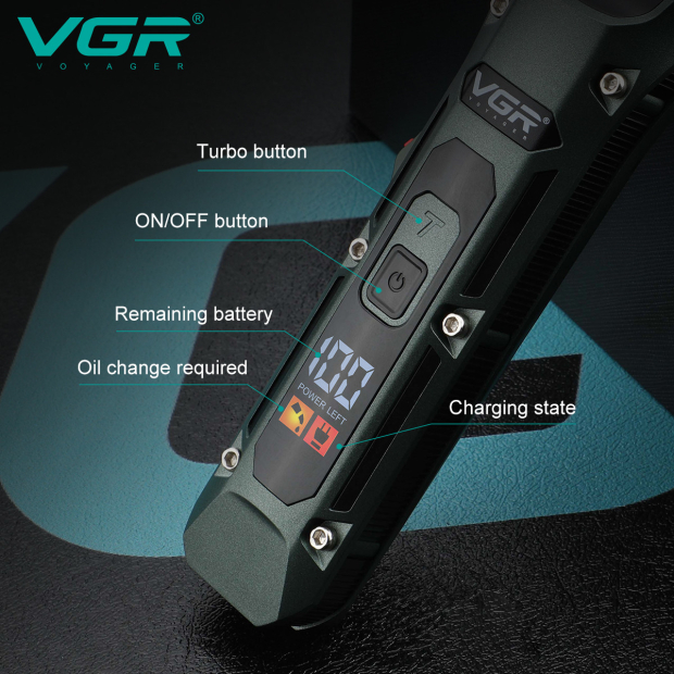 Акумуляторна машника для стрижки (clipper) VGR V-696, 4 насадки, LED display