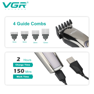 Набір для стрижки VGR 11 в 1 V-107, 10 насадок, LED display