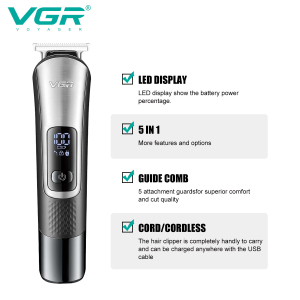 Набір для стрижки VGR 5 в 1 V-111, 9 насадок, LED display