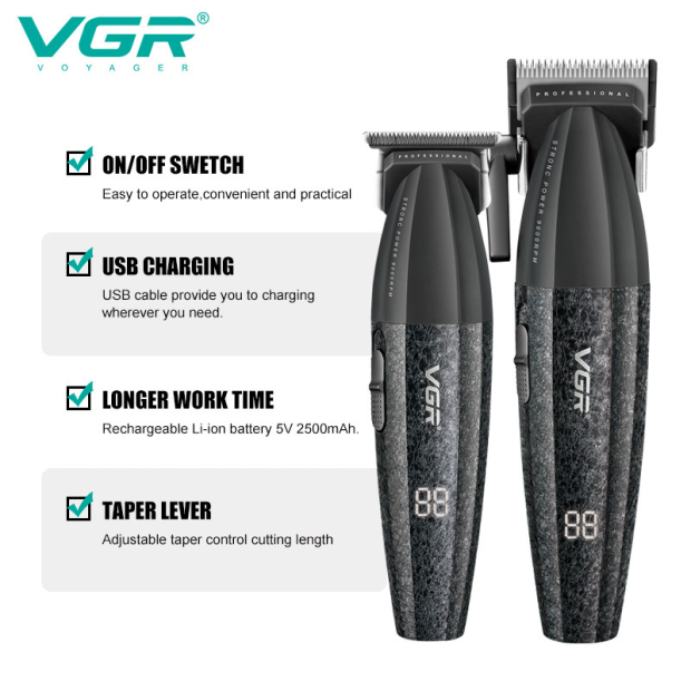 Комплект VGR 2 в 1 V-640 BLACK акумуляторна машинка для стрижки (clipper) та триммер