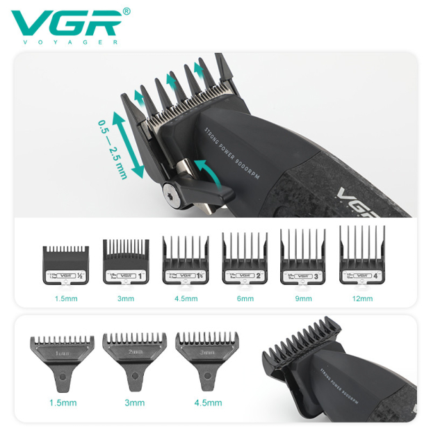 Комплект VGR 2 в 1 V-640 BLACK акумуляторна машинка для стрижки (clipper) та триммер