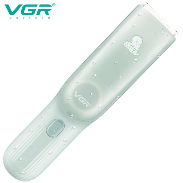 Дитяча машинка для стрижки з функцією збору волосся VGR V-155 GREEN, 3 безпечні насадки, бесшумна, IPX8