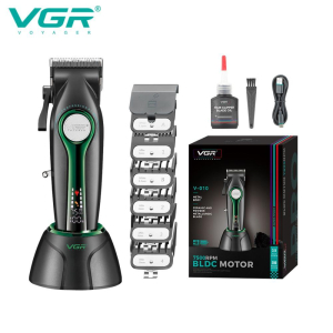 Акумуляторна машинка для стрижки (clipper) VGR V-010 GREEN, 6 насадок, 7500 RPM, 2600 mAh, LED display