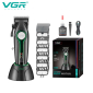 Акумуляторна машинка для стрижки (clipper) VGR V-010 GREEN, 6 насадок, 7500 RPM, 2600 mAh, LED display