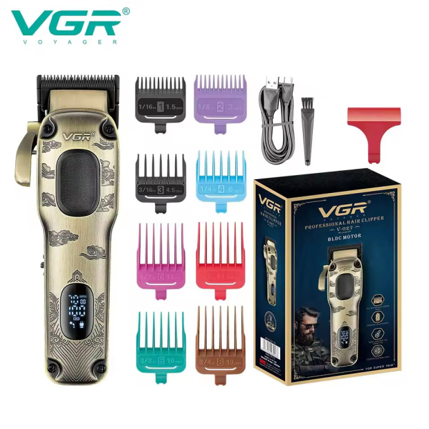 Акумуляторна машинка для стрижки (clipper) VGR V-027, 8 насадок, 7000 RPM, 2600 mAh, LED display