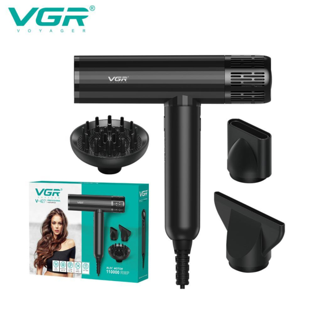 Фен професійний VGR V-427, 4 рівні обдування, 3 рівні температури, 110000 RPM, 3 насадки