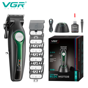 Акумуляторна машинка для стрижки (clipper) VGR V-010 GREEN, 6 насадок, 7500 RPM, 2600 mAh, LED display