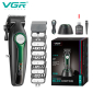 Акумуляторна машинка для стрижки (clipper) VGR V-010 GREEN, 6 насадок, 7500 RPM, 2600 mAh, LED display