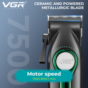 Акумуляторна машинка для стрижки (clipper) VGR V-010 GREEN, 6 насадок, 7500 RPM, 2600 mAh, LED display