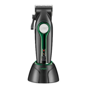 Акумуляторна машинка для стрижки (clipper) VGR V-010 GREEN, 6 насадок, 7500 RPM, 2600 mAh, LED display