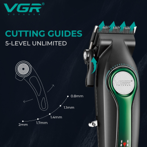 Акумуляторна машинка для стрижки (clipper) VGR V-010 GREEN, 6 насадок, 7500 RPM, 2600 mAh, LED display