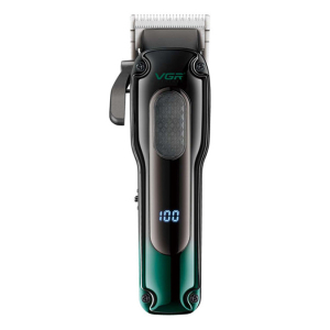 Акумуляторна машинка для стрижки (clipper) VGR V-013 GREEN, 8 насадок, 6500 RPM, 2000 mAh, LED display