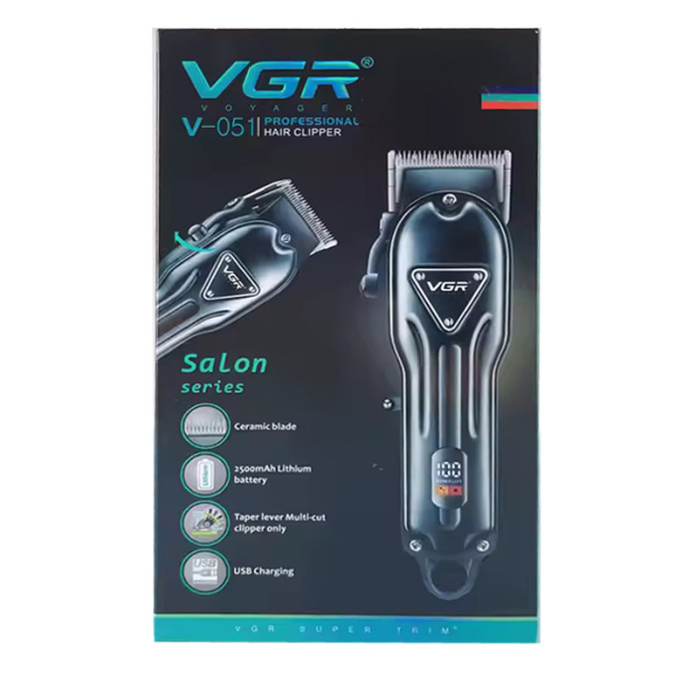 Акумуляторна машинка для стрижки (clipper) VGR V-051, 4 насадки, 2500 mAh, LED display