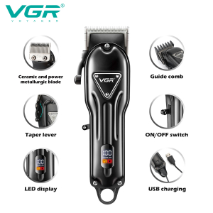 Акумуляторна машинка для стрижки (clipper) VGR V-051, 4 насадки, 2500 mAh, LED display