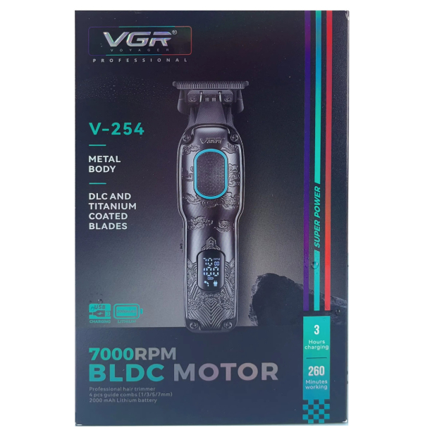 Тример VGR V-254 GREEN, 4 насадки, 7000 RPM, 2000 mAh, LED display