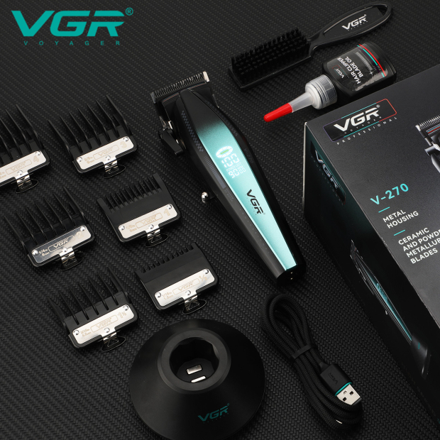 Акумуляторна машинка для стрижки (clipper) VGR V-270, 6 насадок, 9000 RPM, 2500 mAh, LED display
