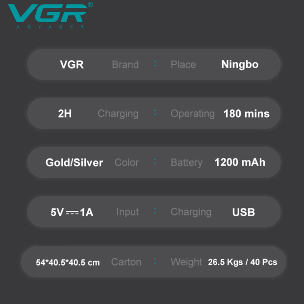 Електробритва VGR V-350 GOLD шейвер, подвійне лезо, 2 насадки, LED Display