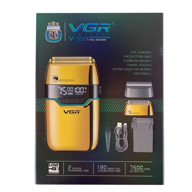 Електробритва VGR V-350 GOLD шейвер, подвійне лезо, 2 насадки, LED Display