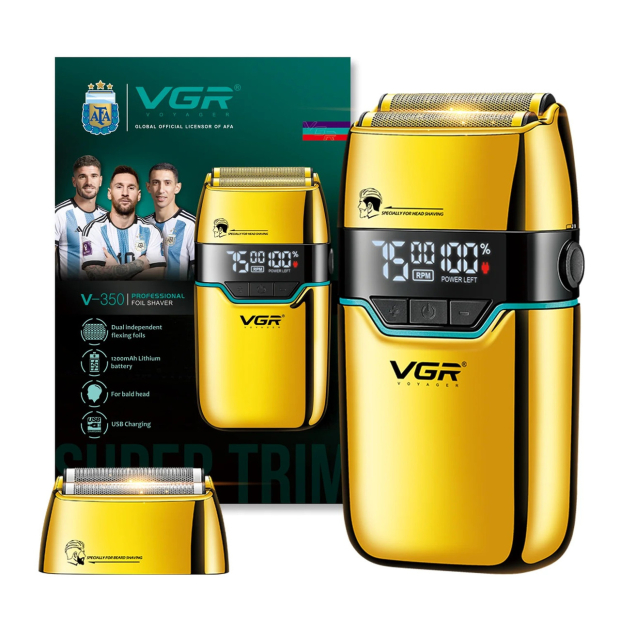 Електробритва VGR V-350 GOLD шейвер, подвійне лезо, 2 насадки, LED Display