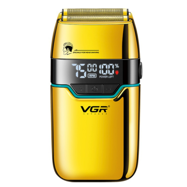 Електробритва VGR V-350 GOLD шейвер, подвійне лезо, 2 насадки, LED Display