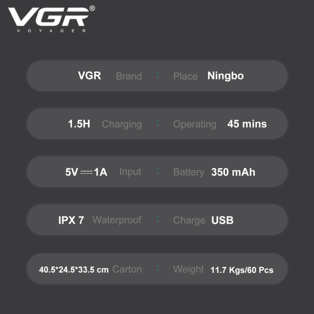 Електробритва VGR V-345 GREY, роторна, IPX7