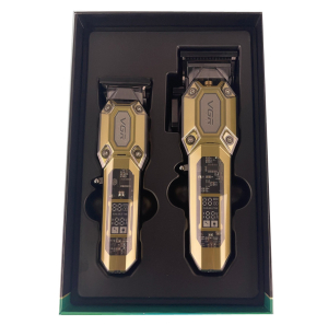 Комплект VGR 2 в 1 V-600&900 GOLD, акумуляторна машинка для стрижки (clipper) і тример, 10 насадок, LED display, 7000 RPM