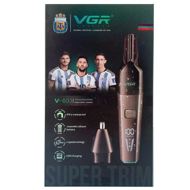 Тример VGR 2 в 1 V-603, 2 насадки (для носу та волосся), IPX5