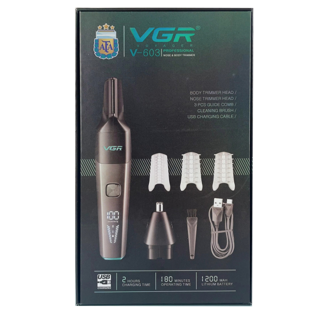 Тример VGR 2 в 1 V-603, 2 насадки (для носу та волосся), IPX5