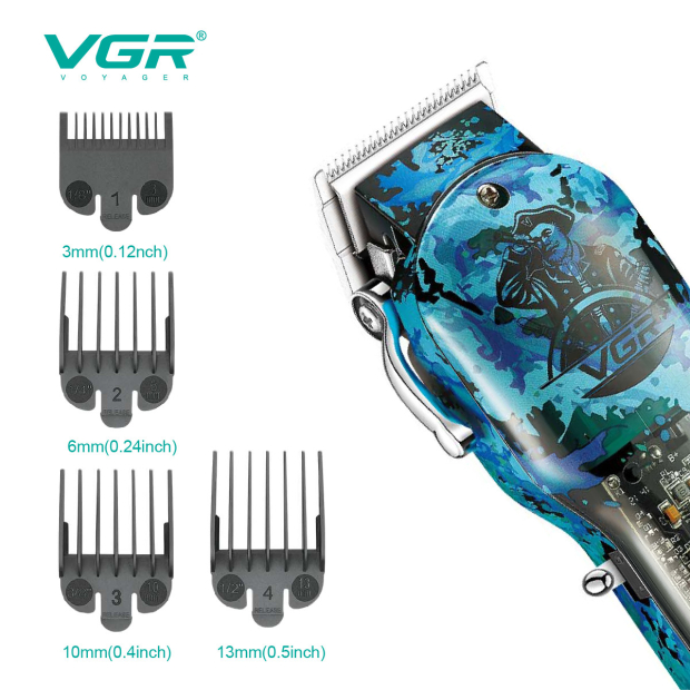 Акумуляторна машинка для стрижки (clipper) VGR V-685, 4 насадки, LED display