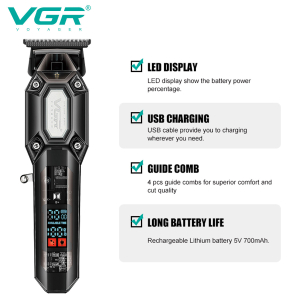 Тример VGR V-900 BLACK, 4 насадки, LED display, 7000 RPM