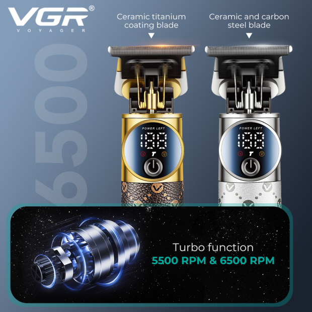 Тример VGR V-942 BROWN, 4 насадки, LED display