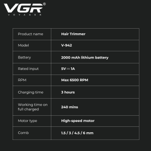 Тример VGR V-942 WHITE, 4 насадки, LED display