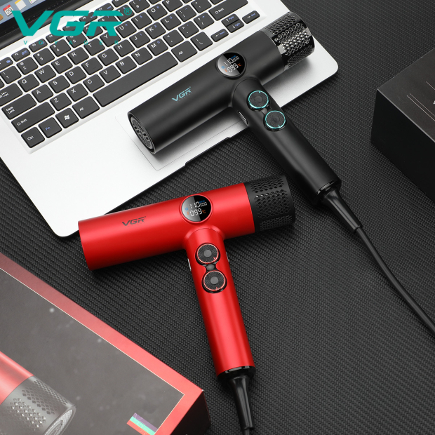 Фен професійний VGR V-401 RED, 40 рівнів обдування 70000 - 110000 RPM, 40 рівнів температури 60°C - 100°C, 3 насадки