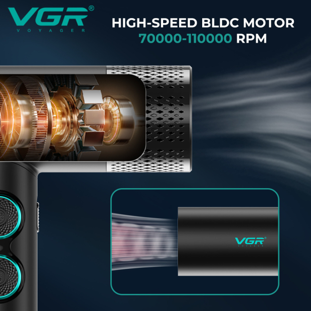 Фен професійний VGR V-401 RED, 40 рівнів обдування 70000 - 110000 RPM, 40 рівнів температури 60°C - 100°C, 3 насадки