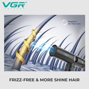 Фен професійний VGR V-401 BLACK, 40 рівнів обдування 70000 - 110000 RPM, 40 рівнів температури 60°C - 100°C, 3 насадки
