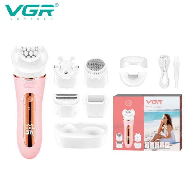 Епілятор VGR 5 в 1 V-751 PINK, 5 насадок, IPX6