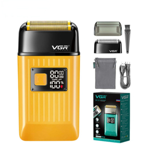Електробритва VGR V-357 шейвер GOLD, подвійне лезо, 2 насадки, висувний тример, IPX6, LED display