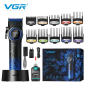 Акумуляторна машинка для стрижки (clipper) VGR V-001 BLUE, 10 насадок, 9000 RPM, 4600 mAh, LED light, LED display
