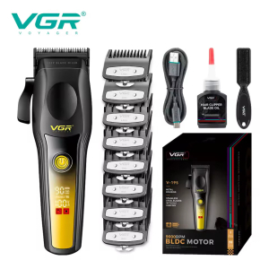 Акумуляторна машинка для стрижки (clipper) VGR V-195 GOLD, 8 насадок, 9000 RPM, 2500 mAh, LED display