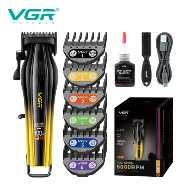 Акумуляторна машинка для стрижки (clipper) VGRV-273 GOLD, 6 насадок, 8000 RPM, 3000 mAh, LED display